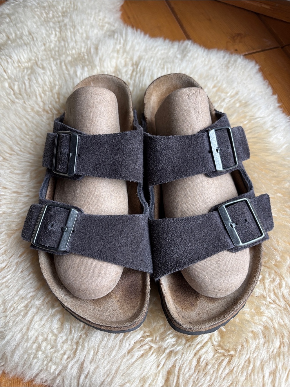 Suede Birkenstock Arizona Sandals - Picture 2 of 10